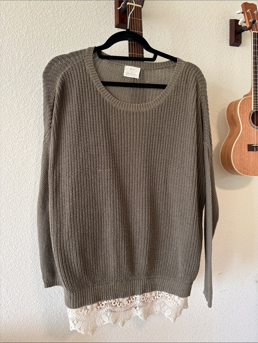 Pins & Needles Olive Sweater with Lace Trim